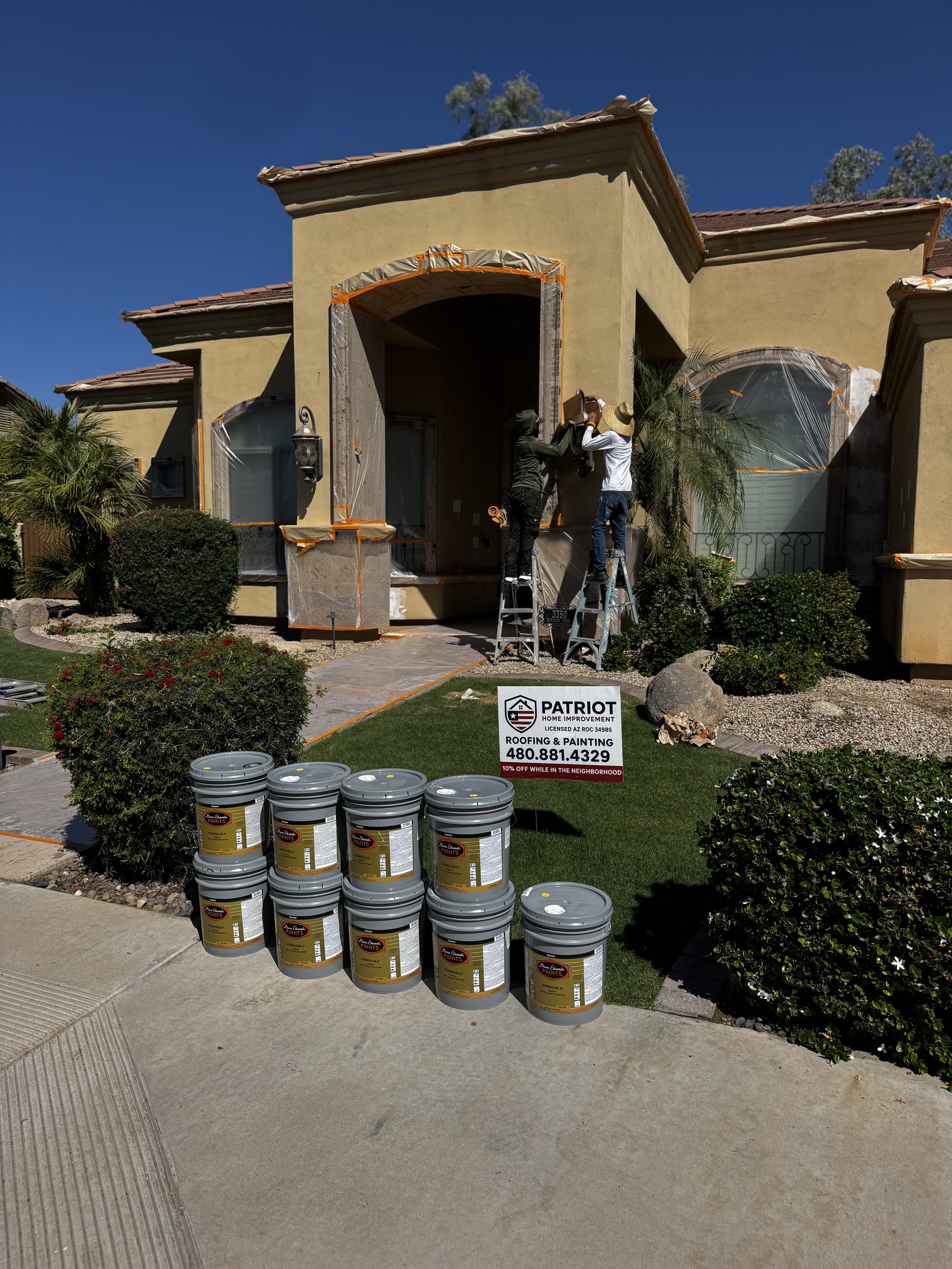 Exterior painting on an Arizona stucco home by Patriot Home Improvement